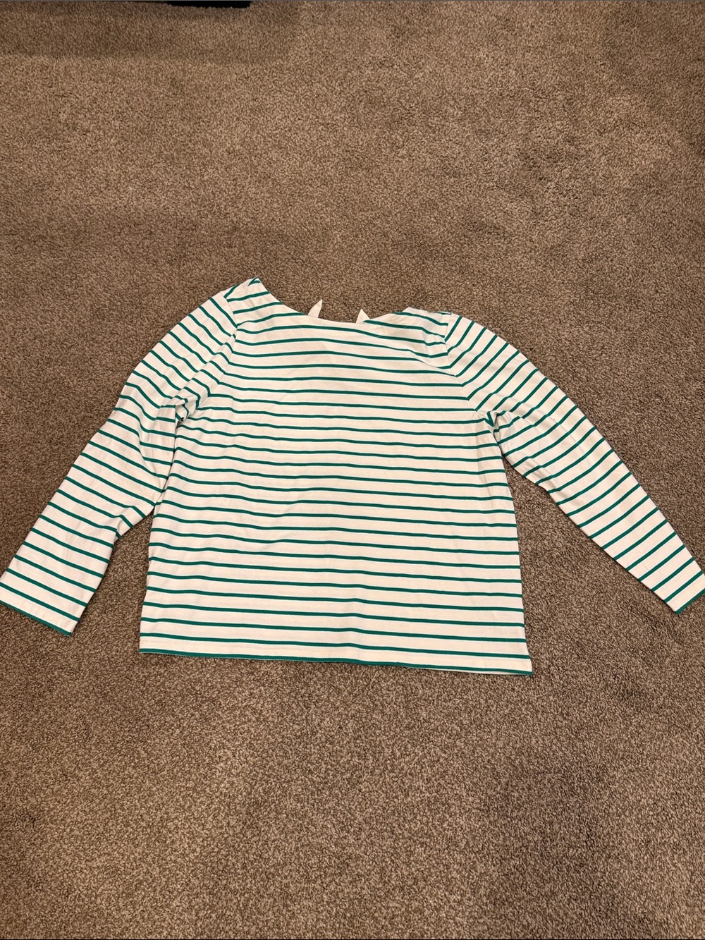 Striped Long-Sleeve Crewneck Top - White & Green with back bow